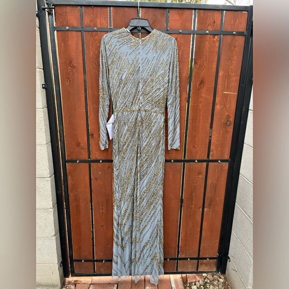 MAC DUGGAL Dress Size 10 Evening Gown Sequin Long Sleeve Beaded Column NEW - Picture 3 of 10